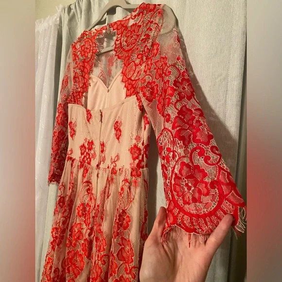 Dresses | Soleblu Red And Nude Lace Dress Short Size 4 Small | Poshmark